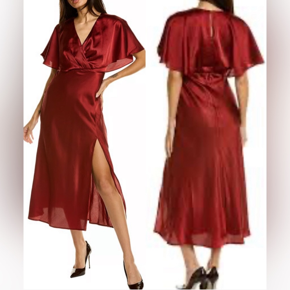 ATSR the Label Alessia Satin Flutter Sleeve Chardonnay Midi Dress Size L~NWT
